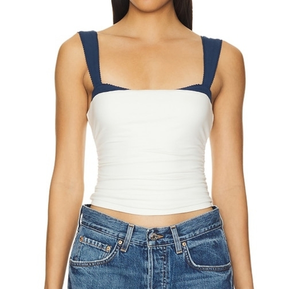 Free People Tops - Free People 2 Tone Tank Top White Navy XS